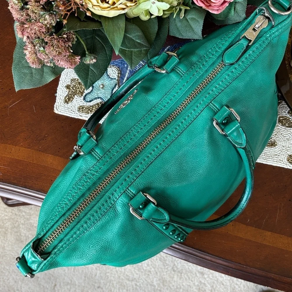 Coach Green Leather Handbag Central Satchel Rivet Leaf Enamel Studded